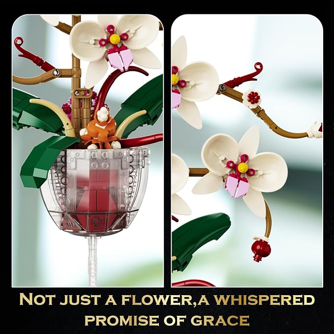 White Orchid Flower Building Set with Long Stem Wine Glass for Adults Compatible with Lego Botanical Flowers 512pcs Ideas Collection Toys for Home and Office Decor Gifts for Christmas Mother's Day