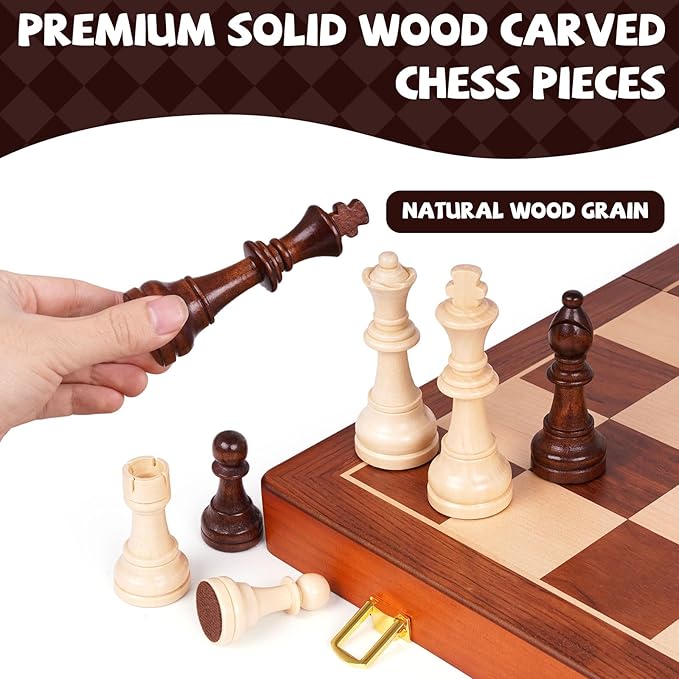20 Inch Super Large Wooden Chess Set Hand-Carved Wooden Chess Pieces with 4.5” King Built-in Storage &amp 2 Extra Queens Luxury Folding Tournament Chess Board Game for Adults and Kids