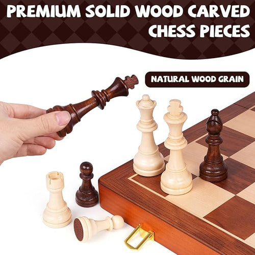 20 Inch Super Large Wooden Chess Set Hand-Carved Wooden Chess Pieces with 4.5” King Built-in Storage &amp 2 Extra Queens Luxury Folding Tournament Chess Board Game for Adults and Kids