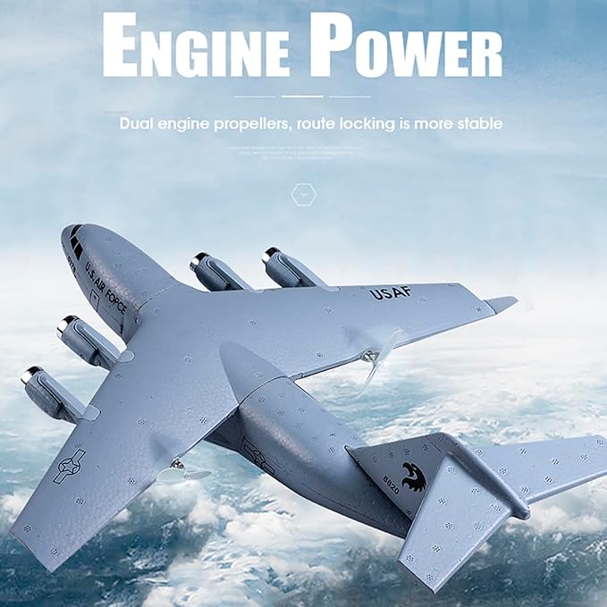 RC Plane Remote Control Airplane 2 Channels RC Airplane C-17 Military Transport Aircraft 2.4GHz EPP Foam Fixed-Wing RC Glider with Gyro and 2 Batteries Easy to Fly for Beginners