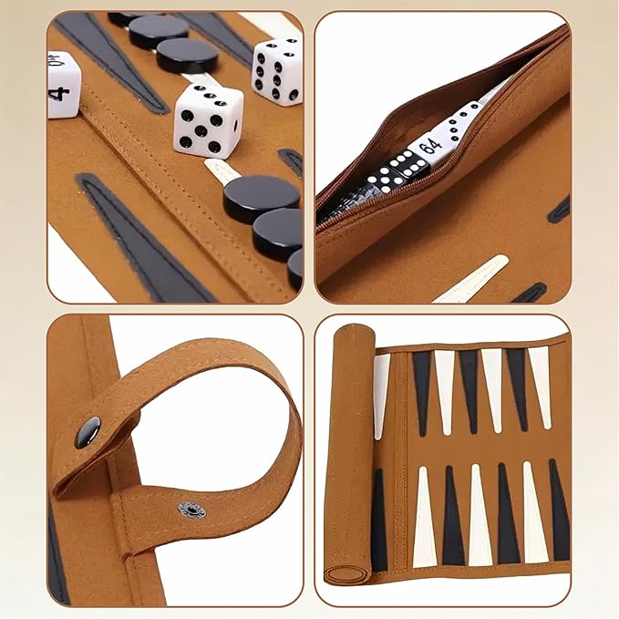 Backgammon Game Set - Lightweight Roll Up Travel Backgammon Set Portable Chess with Drawstring Bag for Adults 2-Player Ideal for Travel Camping Backpacking Trips
