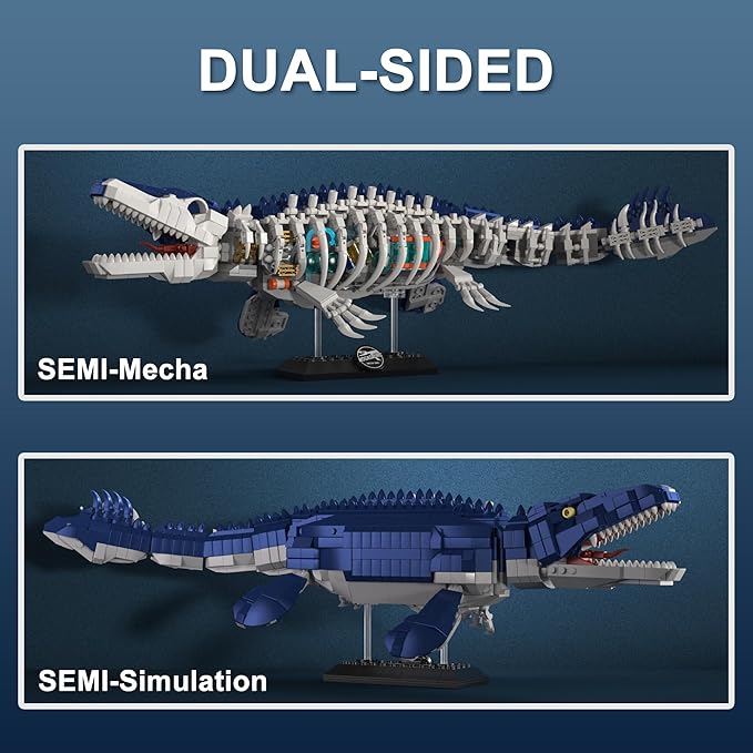 Dinosaur Toy Building Sets Mechanical Dino Buildings Blocks Set for Boys Girls 12+Teens Adults Creative Model Kits Home Room Office Decor Birthday Mosasaurus 1026PCS