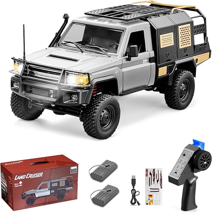 RC Crawler 1:12 Scale MN82 New Upgrades MN-82S 4WD LC79 Land Cruiser Rock Crawler with Lights Speed Adjustment Upgraded Trunk 2.4GHz RTR RC Rock Truck for Teens Adults-DIY Customization
