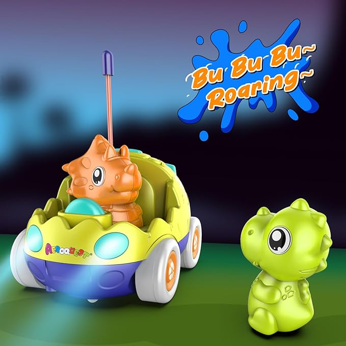 Remote Control Car for Toddlers Toddler Toys for 18+Months RC Cars with LED Lights &amp Music Dinosaur Toy for Kids 2 3 4 5 Years Old Birthday Gifts for 3+ Year Old Girls Boys -2 Pack