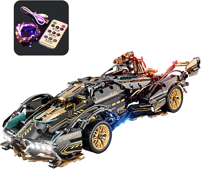 Sport Car Building Block Sets for AdultsRace Car with LED Lights Collectible 1:14 Model Scale Engineering Toy Birthday for Men Teens Boys 8+ 8-12 12-16 12 13 14