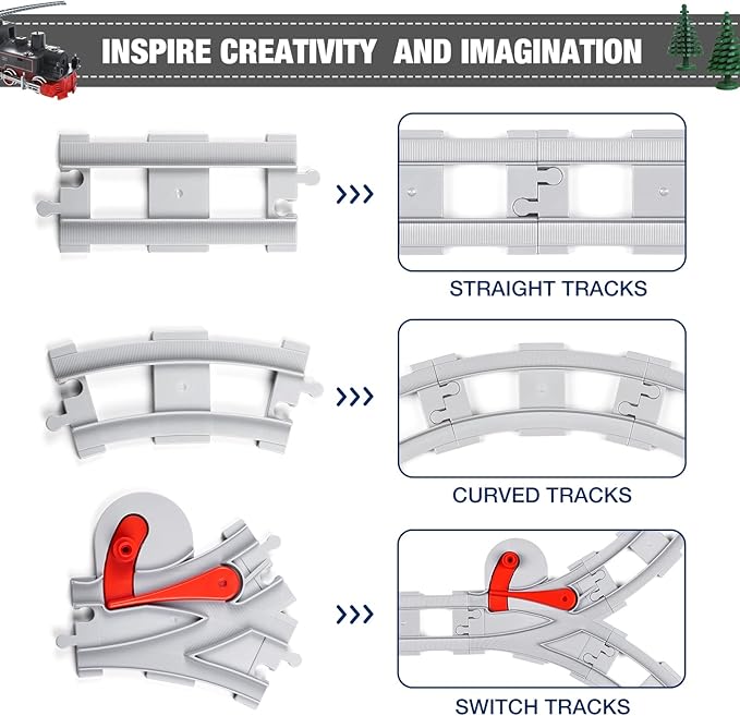 32 Pieces Train Tracks Classic Railway Track with 20 Curved Tracks 10 Straight Tracks and 2 Switches Tracks - Compatible with All Major Brands Toy Track Accessory for Kid Light Grey