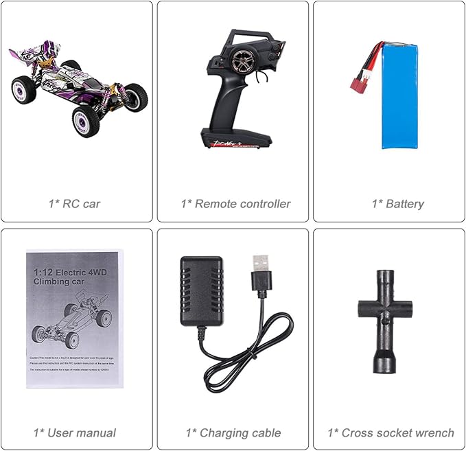 GoolRC WLtoys 124019 RC Car 1/12 Scale 2.4GHz 4WD 60km/h High Speed Racing Buggy Drift Car RTR Aluminum Alloy Chassis Zinc Alloy Gear 1 Battery