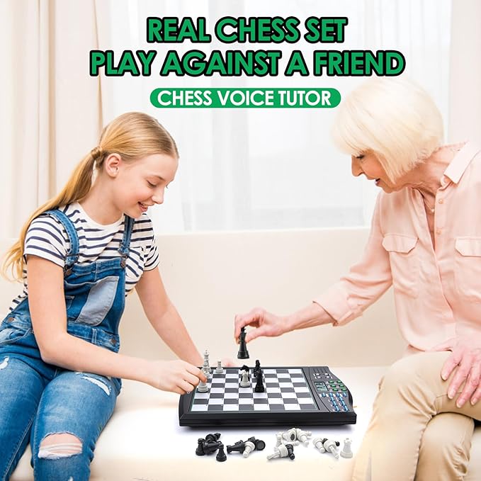 Talking Chess Academy Electronic Chess Board Smart Chess Board with Voice Teaching System Computer Chess Game with Strong Magnetic Pieces 1-2 Player Electronic Chess Set - Simple Portable Travel