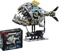 1085-PCS Mechanical Piranhas Fish Building Set with LED Light Movable Linkage Gears Display StandMechanical Fish