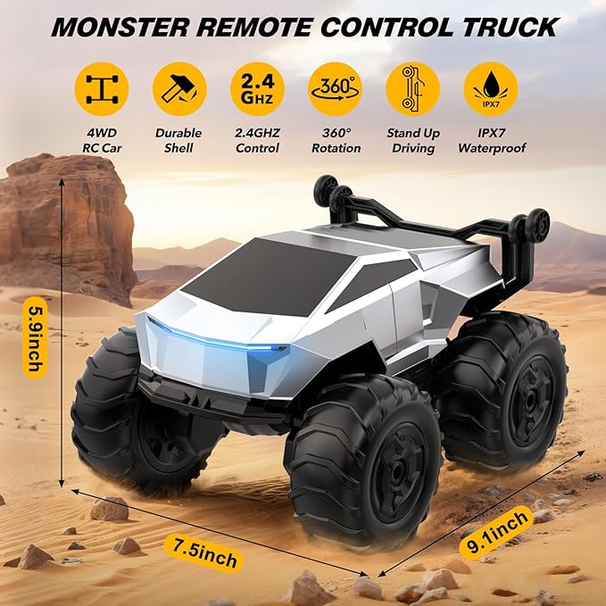 Blasland Remote Control Car 1:16 4WD Waterproof RC Monster Truck 2.4GHz All Terrain Amphibious RC Stunt Cars 360° Rotating Pick-up Truck Car Toys Gifts for Boys Age 6 7 8 9 10 11 12
