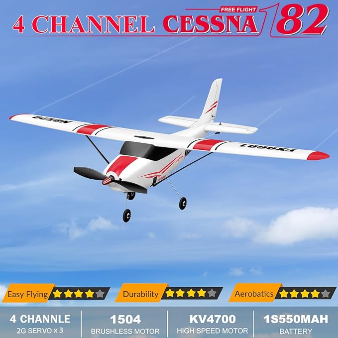 HAWK'S WORK 4 Channel RC Plane Remote Control Airplane Cessna Ready to Fly Brushless Motor 6-axis Gyro Stabilizer 3 Flight Mode Stunt Flying Easy Trainer for Beginner &amp Kid