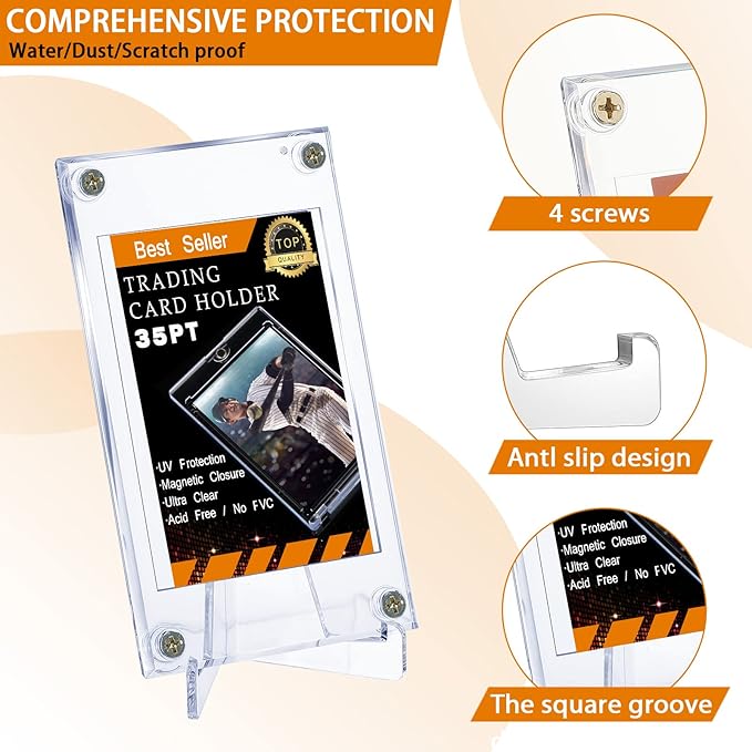 Screw Trading Card Protector with Display Stands Acrylic 35 PT Baseball Card Holder for Football Sports Game Business Display(50 Pcs)