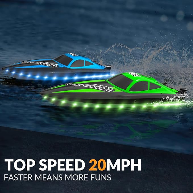VOLANTEXRC RC Boat 20MPH Fast Remote Control Boat for Adults 2.4Ghz Toy Boats for Pools and Lake with 2 Rechargeable Batteries Toys Gifts for Adults with Light Green