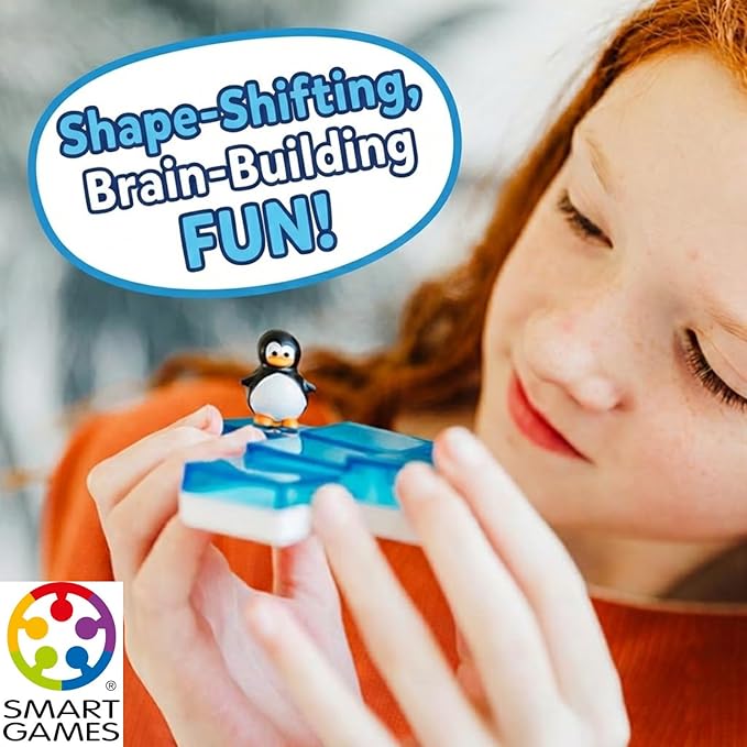 SmartGames Penguins on Ice – Sliding Logic Puzzle Game with 60 Challenges STEM Brain Teaser for Kids Ages 6+ Travel-Friendly Single Player Puzzle