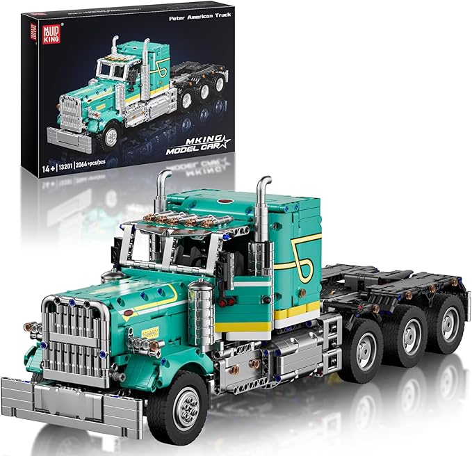 Mould King RC Semi Truck Toys Building Sets American Truck Toy for Aged 14+ 13201 Realistic Tractor Model with Motor Heavy Equipment Transporter Build and Display Blocks Kits (2064 Pieces)