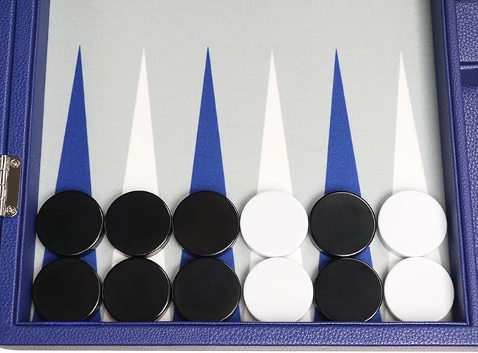 19-inch Premium Backgammon Set - Large Size - Indigo Blue Board White and Navy Blue Points