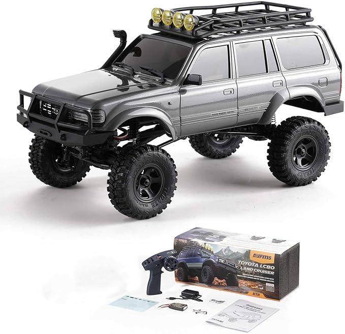 FCX18 FMS RC Crawler Toyota Cruiser 1/18 LC80 Offroad Trucks 4X4 RC Rock Crawler with Portal Axles LED Lights for Adults (Grey)