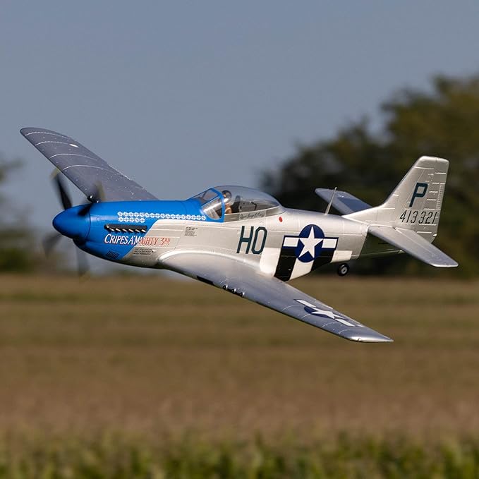 E-flite RC Airplane P-51D Mustang 1.2m BNF Basic Transmitter Battery and Charger Not Included with AS3X and Safe Select “Cripes A’Mighty 3rd” EFL089500