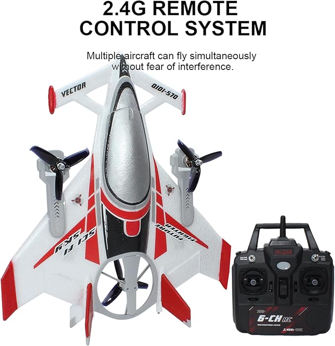 QIDI 570 RC Airplane 2.4Gh 6CH RC Glider Fixed Wing Aircraft 3 Flight Models Brushless RC Helicopters Vertical Takeoff RC Glider (Red)