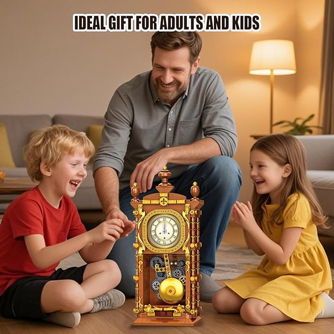 Retro Clock Building Block Set for Adults Linkable Mechanical Pendulum Clock Building Brick Kit Compatible with Lego Vintage Toy for Home Decor Gifts for Kid and Adult 8-12（751PCS）