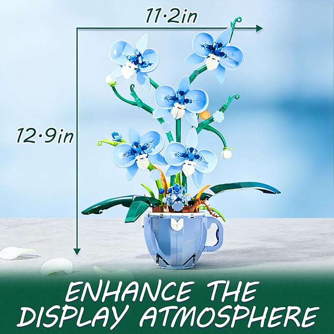 Blue Orchid Flower Building Set with Vase for Adults Compatible with Lego Botanical Flowers 567pcs Ideas Plant Collection Toys for Home and Office Decor Gifts for Christmas Mother's Day