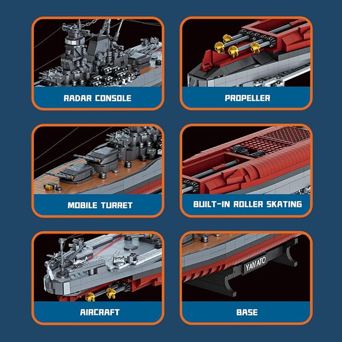 MISINI M7001 1:300 Japanese Yamato Battleship Building Blocks Set 2569 Pieces WWII Navy Ship MOC Toy Excellent Battleship Model Building Gift and Collection for Military Enthusiasts and Adults