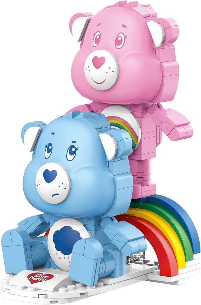 Brickcraft Care Bears Building Bricks Set 336 Pieces Cheer Bear and Grumpy Bear with Rainbow Base Cute Collectible Gift for Kids and Fans Holiday Xmas Christmas Decoration Display Toy