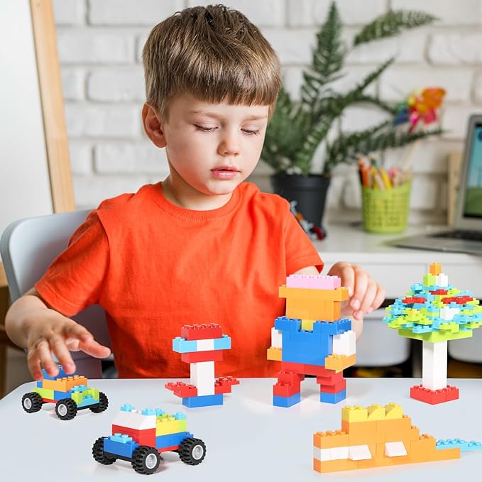 1000 Pieces Building Bricks Classic Building Bulk Blocks for Kids with 12pcs Wheels Accessories Windows Doors 2 Packs Studs Sticky Plate Compatible with All Major Brands Gfits for Kids