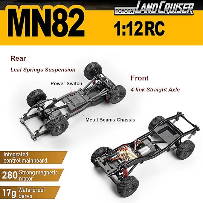 RC Crawler Remote Control Rock Crawler RC Truck 4x4 1/12 Scale Toyota Land Cruiser Off Road Pickup Proportional Steering 2 Speed RTR All Terrain 280 Motor 2 Batteries Hobby Car Adult MN82