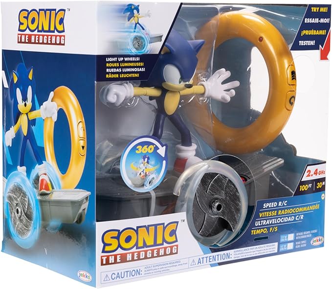JAKKS Pacific Sonic The Hedgehog Speed RC Skateboard Vehicle with Gold Ring Controller – Light Up Wheels &amp 360 Spins Turbo Mode for Extra Boost 2.4GHz 100FT Range