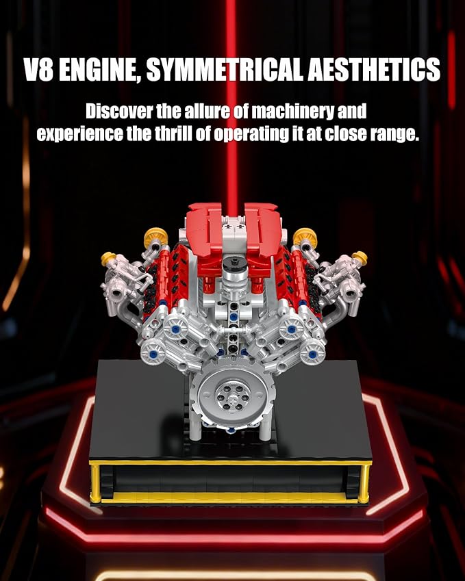 Mini V8 Engine Kits That Runs Build Your Own V8 Engine Building Set with Motor and Battery STEM Physical Science Educational Toy for Adults Kids Age 14+ (1123PCS)