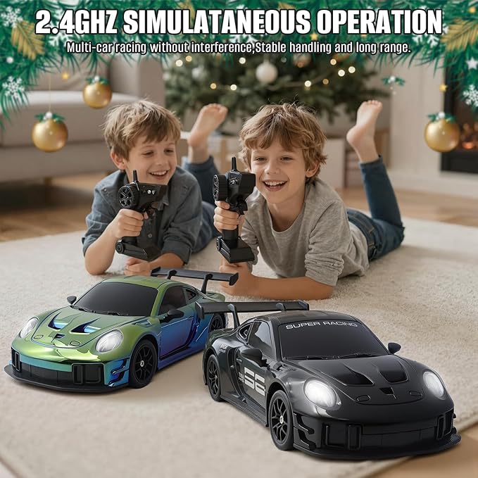 RC Drift Car 1:24 4WD Remote Control Cars Vehicle with LED Light2.4GHz 20KM/H High Speed RC Cars with Two Batteries &amp Drifting Tires Racing Sport Toy for Adults Boys Girls Kids Black