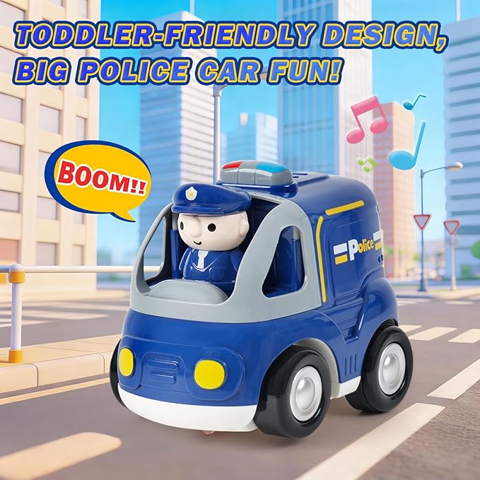 Remote Control Car for Toddlers - Birthday Gifts for Boys and Kids Ages 18+ Months 2 3 4 5 Years 2.4GHz RC Interactive Cartoon Police Car with Lights Sounds &amp Music