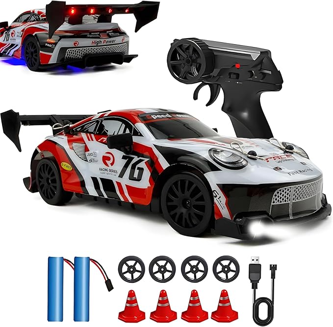 RC Drift Car 1:24 2.4GHz with LED Light Race Car Toys for Boy Girl 8-12 Years Old Speed Adjustable 25Km/HHigh Speed RC Racing Cars Perfect Toy Gift for Boys &amp Girls