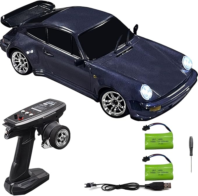 LD1898 1/18 RC Drift Car GTR R34 2.4GHz RWD with Gyroscope on-Road Alloy Body Shell Racing Cars Radio Control (Purple)