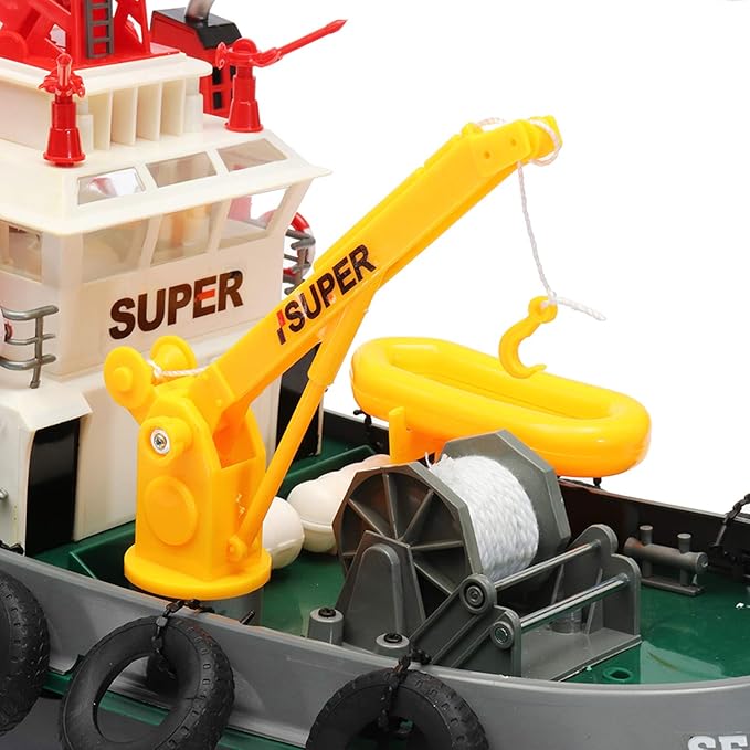 POCO DIVO US Seaport Super Work Boat RC Tugboat 2.4Ghz Radio Control Tug Boat Tow Model 23 Harbor Fire Fighting Ship Rescue Spurt Water Fireboat