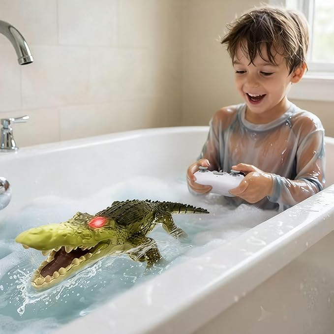 Remote Control Boat Crocodile Water Toy for Kids 3-5 5-7 10-12 RC Alligator for Boys 4-6 6-8 Top Summer Swimming Pool/Lake Toys for Kids Ages 8-12 (Water Operation ONLY - Brown)