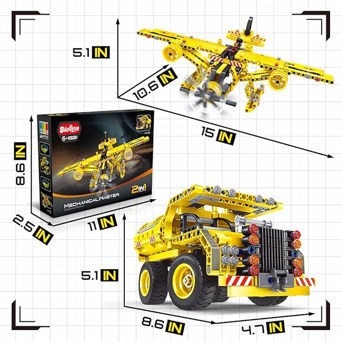 STEM / Building Toy for Ages 5 6 7 8 9 10 11 12 Years Old Kid Boy Girl - 2-in-1 Truck Airplane Take Apart Toy 361 Pcs DIY Building Kit Learning Engineering Construction Toy Ideal Gift