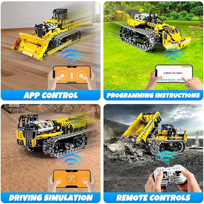 OKKIDY 3 in 1 Kids Remote Bulldozer STEM Technology Building Blocks Set Toys APP Remote Construction Blocks Engineering Excavator/Robot Ages 6-14 DIY Erector Sets for Boys and Girls-452 (PCS)