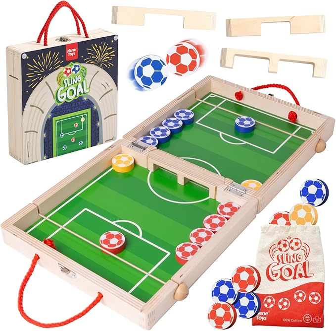 Nene Toys Sling Goal Wooden Sling Puck Game for Kids &amp Adults – Fast-Paced Family Board Game for Kids 4+ Years – Portable Travel Yard Game – Indoor Outdoor Fun – Gift for Boys &amp Girls