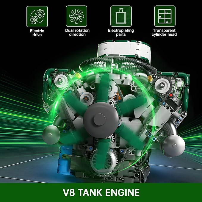 Mould King Tank V8 Engine Building Sets V8 Model Engine Kit for Adults Engine Scale Model with Motor 10182 STEM DIY Building Kits That Works Blocks Toys for Aged 14+ (2250 Pieces)