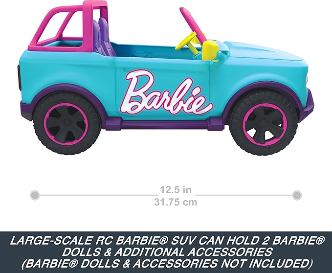 Hot Wheels Barbie RC SUV &amp Stickers Can Hold &amp Store 2 Barbie Dolls &amp Accessories Kid-Applied Stickers for Customization