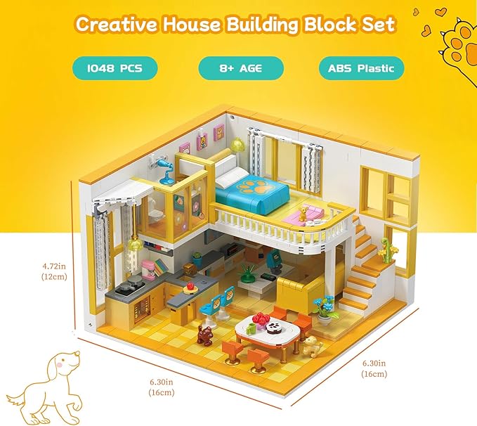 Friends House Building Block Set Pets Collection Small Brick Model Set Creative Mini Toy Building Sets Children’s Day Birthday for Teens Kids Boys Girls 8+ 1048 PCS