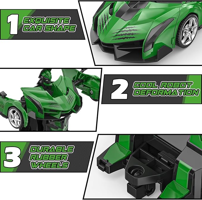 BLUEJAY Transform Rc Cars for Boys 4-7 8-12 2.4Ghz Remote Control Car 1:18 Scale Transforming Robot One-Button Deformation 360° Rotation Car Toy Gifts for Boys 3-5