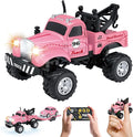 MOONTOY 1:64 Scale Mini Alloy Truck RC Car with LED Lights 2.4Ghz Remote and App Control Toy Car 3-Speed Adjustment Pocket Toy Car for Kids 4-8 Years and Adults (Pink)