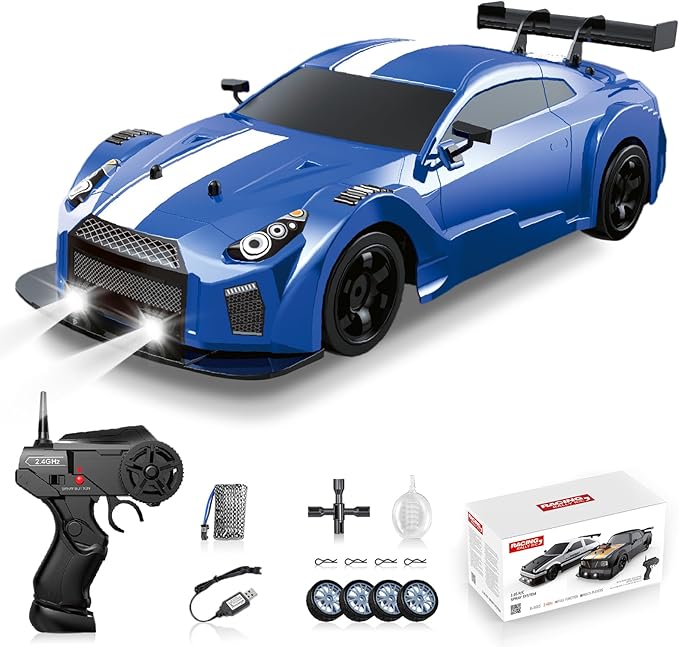 RC Drift Car Drifting RC Car 1/16 2.4GHz 4WD Remote Control Cars Rechargeable Drifting Cars 18KM/H+ High Speed RC Racing Vehicle with Spray Cool Lights Toy Car for Kids Boys
