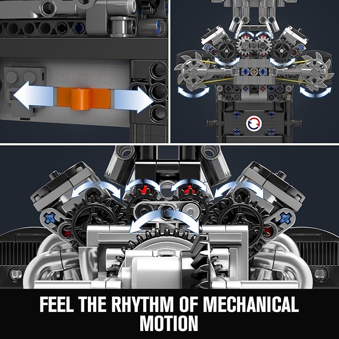 Mould King 10206 V8 Engine Model kit that Runs Build Your Own Cars Combustion Battery/Motor Blocks Sets Mechanic Engineering Construction Set STEM Toy Gift for Adults 14+ Teens(737 PCS)