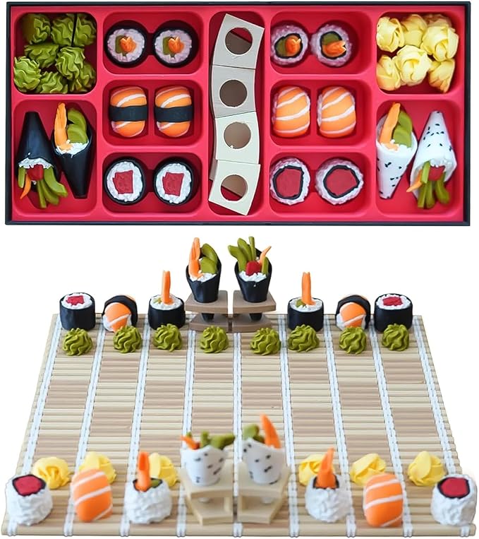 Sushi Chess Set - Sushi Themed Chess Set - 3D Printed Sushi Chess Board Sushi Board Game with Folding Board for Strategy Enthusiast and Family Strategy Game