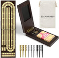 Foldable Wooden Cribbage Board Set - Elegant 3-Track Design with Magnetic Closure 9 Metal Pegs Full Deck of Cards Perfect for Family Game Nights and Travel