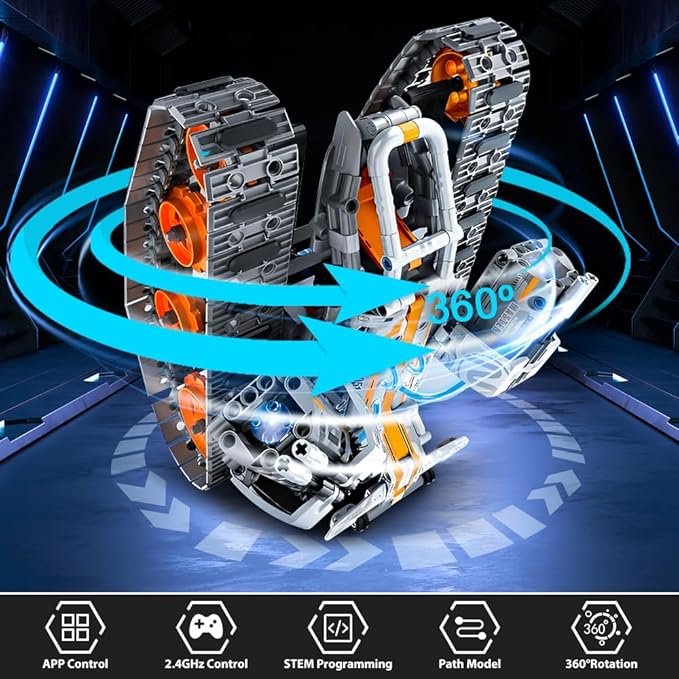 HOGOKIDS 5 in 1 STEM Building Set with LED Light - APP &amp Remote Controlled Cars Building Toys Kit RC Robot Tank Sleigh Tracked Racer 604 PCS Toy Gifts for Kids Boys Girls Ages 6 7 8 9 10 11 12+